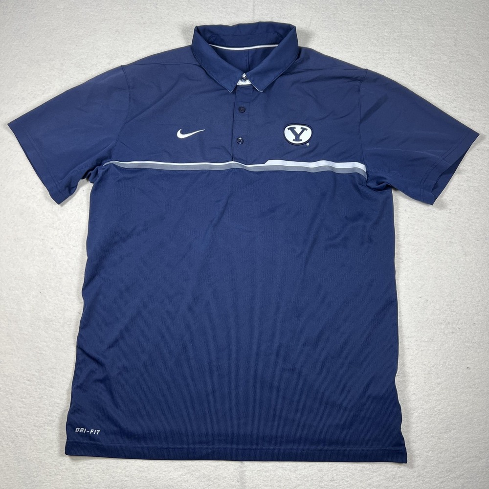 Nike BYU‎ Cougars Coaches Polo Mens Large Navy Blue Dri Fit Team Issued - Picture 3 of 8